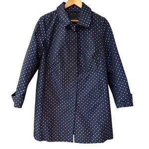 Talbots Woman Navy White Polka Dot Trench Coat Rain Jacket Size 14W Essential